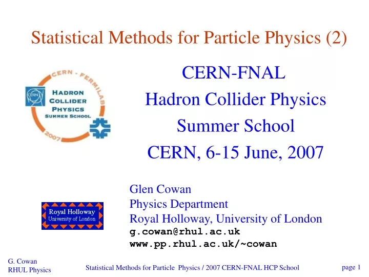 statistical methods for particle physics 2