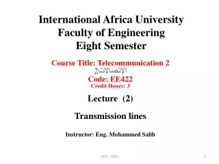 International Africa University Faculty of Engineering Eight Semester