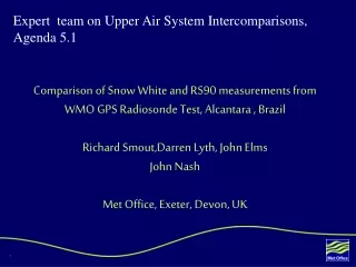 Expert  team on Upper Air System Intercomparisons,  Agenda 5.1