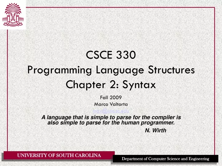 csce 330 programming language structures chapter 2 syntax