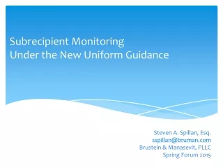 Subrecipient Monitoring  Under the New Uniform Guidance