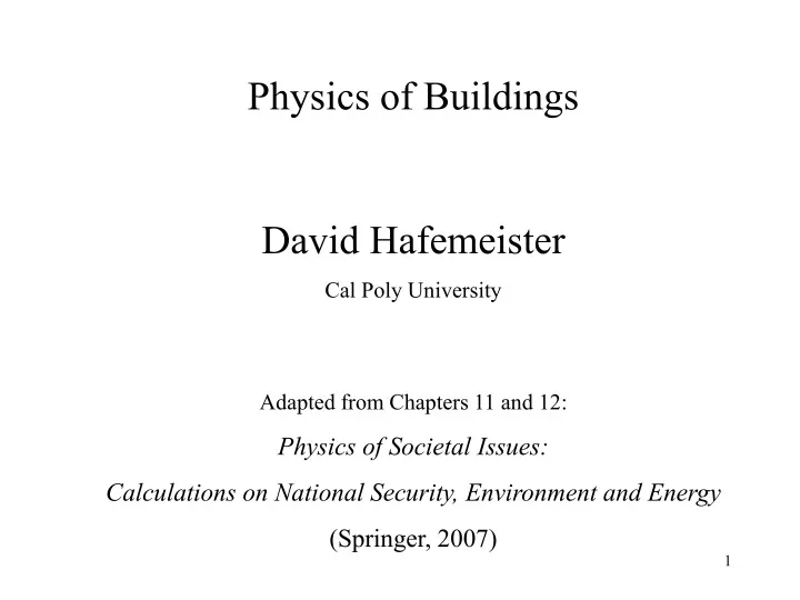 physics of buildings david hafemeister cal poly