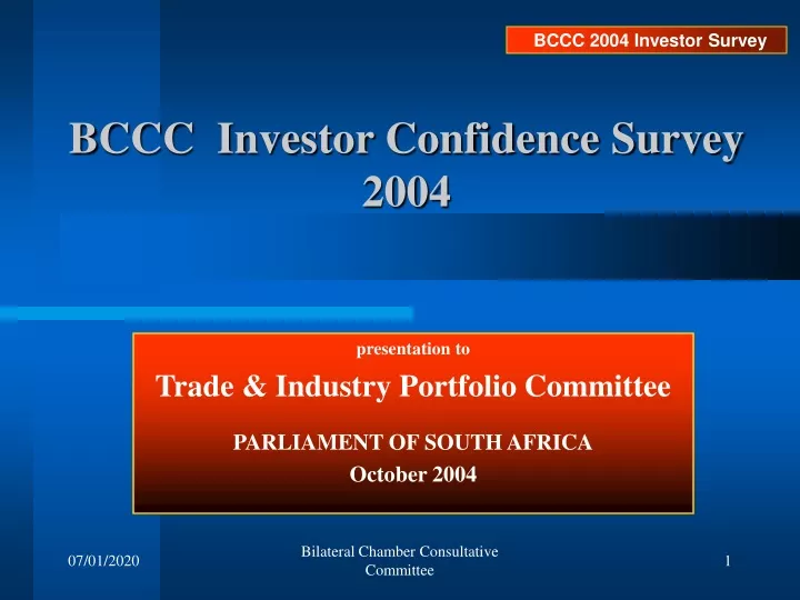 bccc investor confidence survey 2004