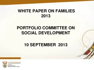 WHITE PAPER ON FAMILIES   2013 PORTFOLIO COMMITTEE ON SOCIAL DEVELOPMENT 10 SEPTEMBER  2013