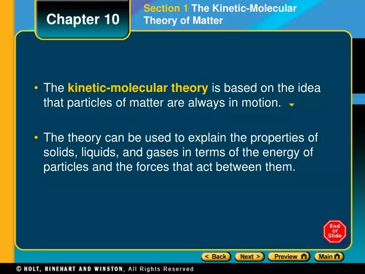 section 1 the kinetic molecular theory of matter