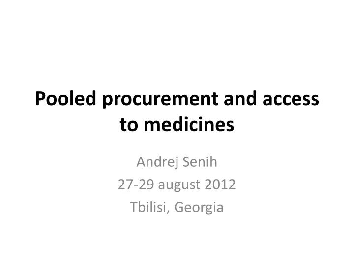 pooled procurement and access to medicines