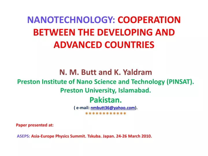 nanotechnology cooperation between the developing and advanced countries