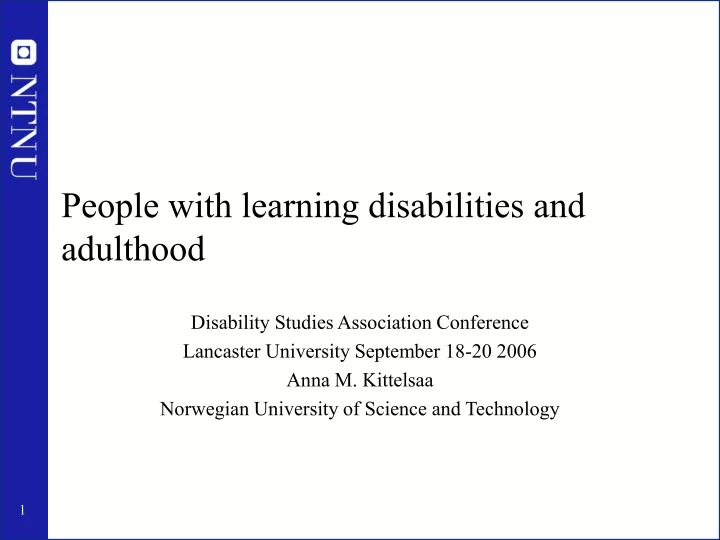 people with learning disabilities and adulthood