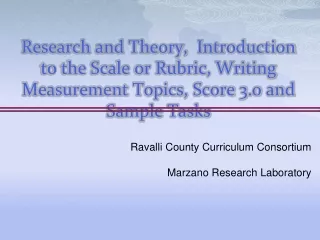Ravalli County Curriculum Consortium Marzano Research Laboratory