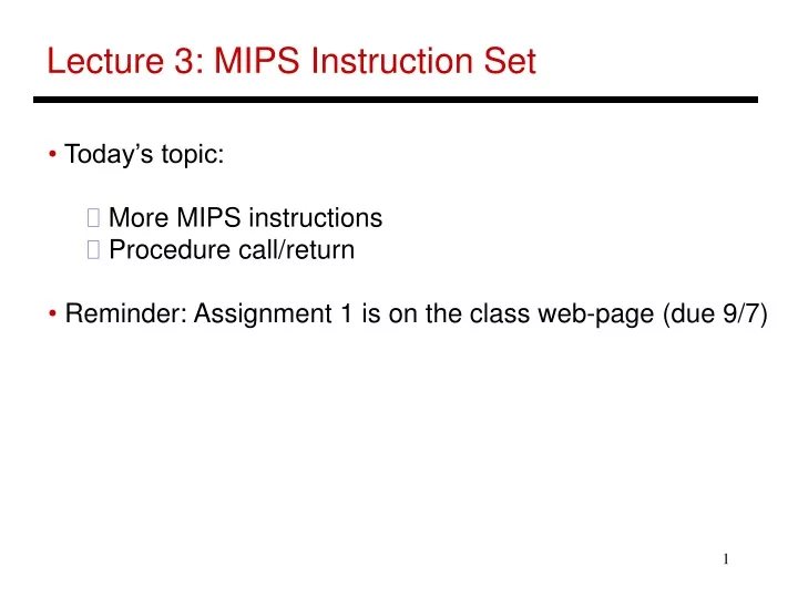 lecture 3 mips instruction set
