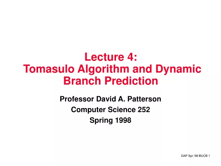 lecture 4 tomasulo algorithm and dynamic branch prediction