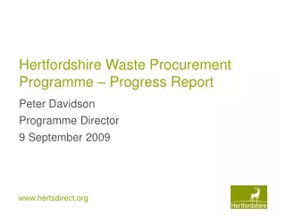 Hertfordshire Waste Procurement Programme – Progress Report