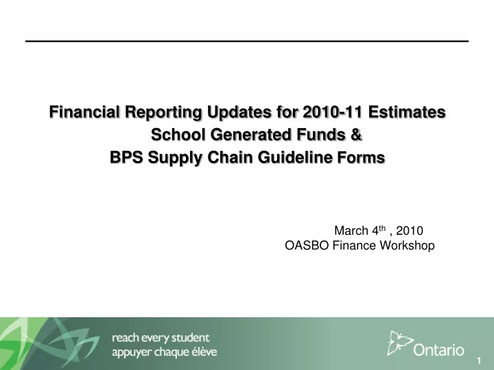 financial reporting updates for 2010 11 estimates