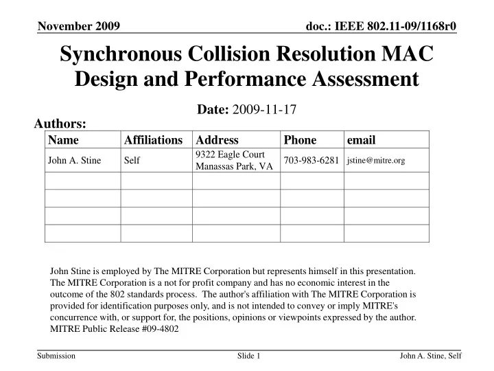 synchronous collision resolution mac design and performance assessment