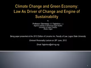 Climate Change and Green Economy:  Law As Driver of Change and Engine of Sustainability