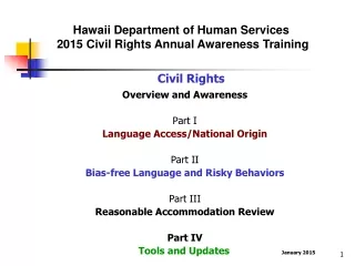 Civil Rights Overview and Awareness Part I Language Access/National Origin Part II
