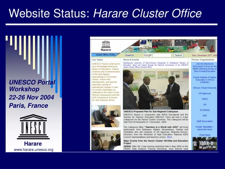 website status harare cluster office