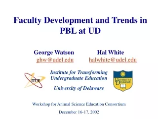 Faculty Development and Trends in PBL at UD