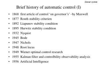 Brief history of automatic control (I)