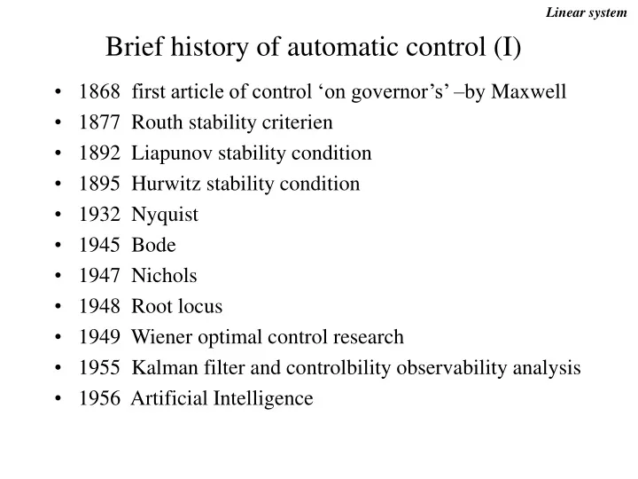brief history of automatic control i