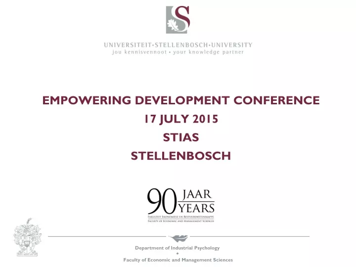 empowering development conference 17 july 2015 stias stellenbosch