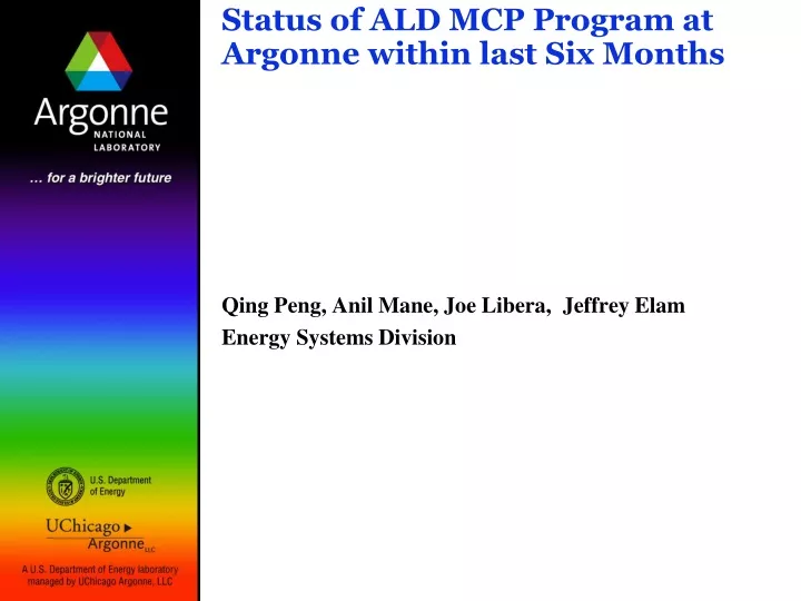 status of ald mcp program at argonne within last six months