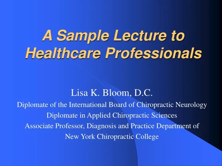 a sample lecture to healthcare professionals