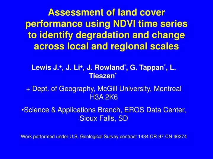 assessment of land cover performance using ndvi
