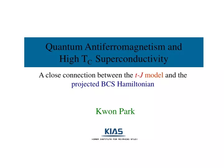 quantum antiferromagnetism and high t c superconductivity