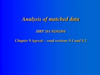 Analysis of matched data HRP 261 02/02/04 Chapter 9 Agresti – read sections 9.1 and 9.2