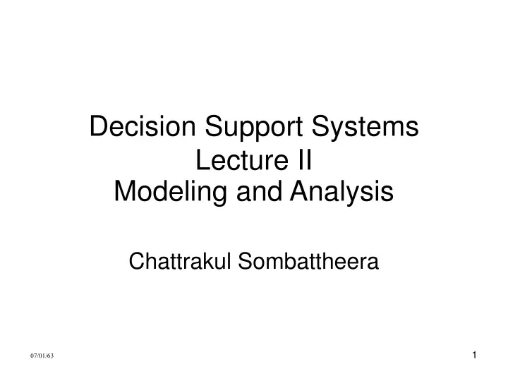 decision support systems lecture ii modeling and analysis