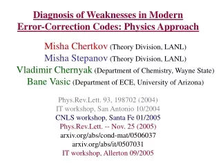 Diagnosis of Weaknesses in Modern  Error-Correction Codes: Physics Approach