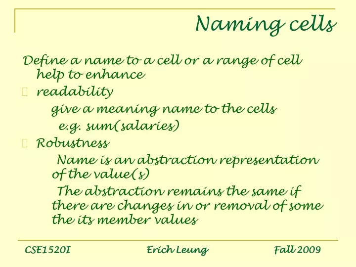 naming cells