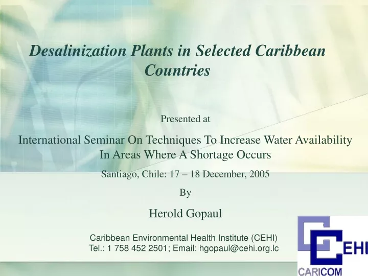 desalinization plants in selected caribbean countries