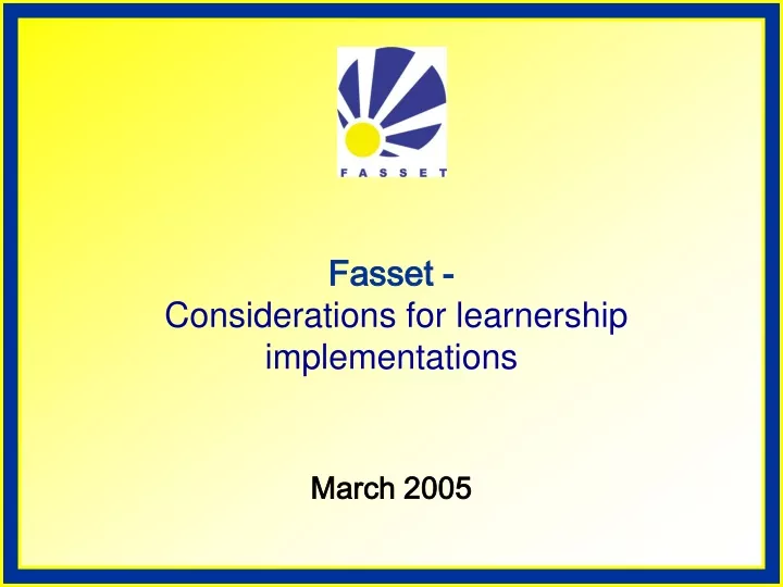 fasset considerations for learnership implementations