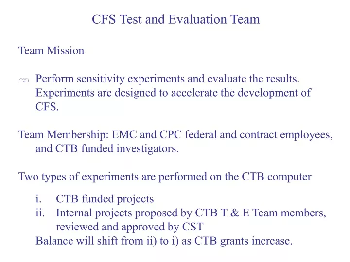cfs test and evaluation team team mission perform