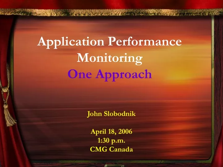 application performance monitoring one approach