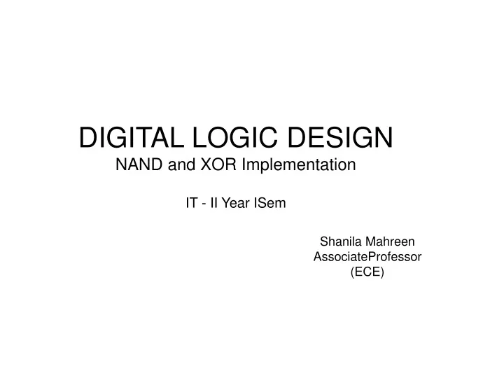 digital logic design nand and xor implementation