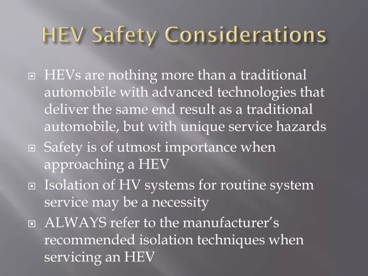 hev safety considerations