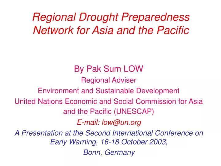 regional drought preparedness network for asia and the pacific