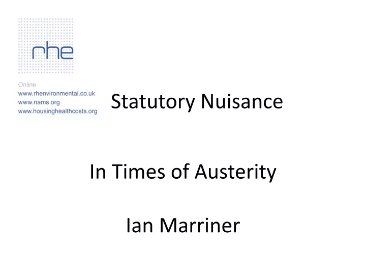 in times of austerity ian marriner
