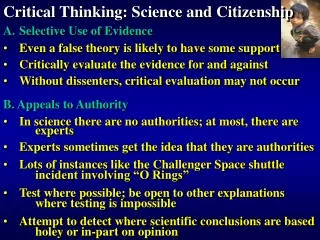 Critical Thinking: Science and Citizenship