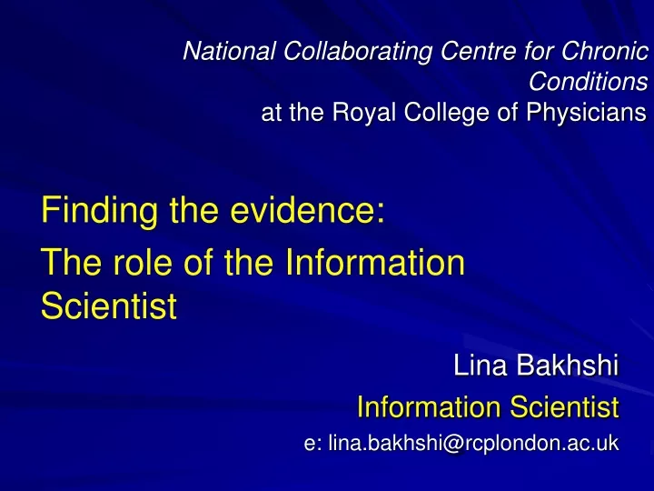 national collaborating centre for chronic conditions at the royal college of physicians