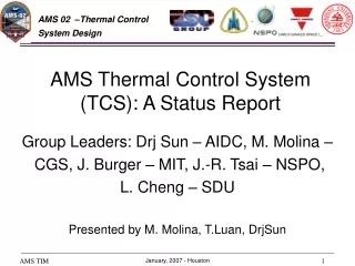 AMS Thermal Control System (TCS): A Status Report