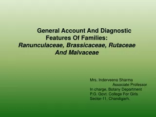 General Account And Diagnostic Features Of Families: