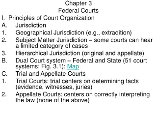 Chapter 3 Federal Courts I.  Principles of Court Organization Jurisdiction