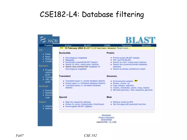 cse182 l4 database filtering