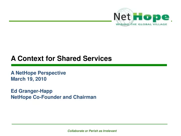 a context for shared services a nethope