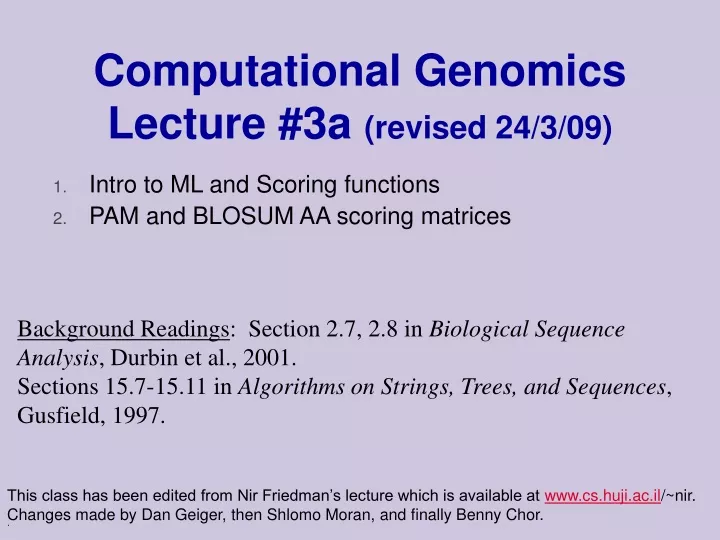 computational genomics lecture 3a revised 24 3 09