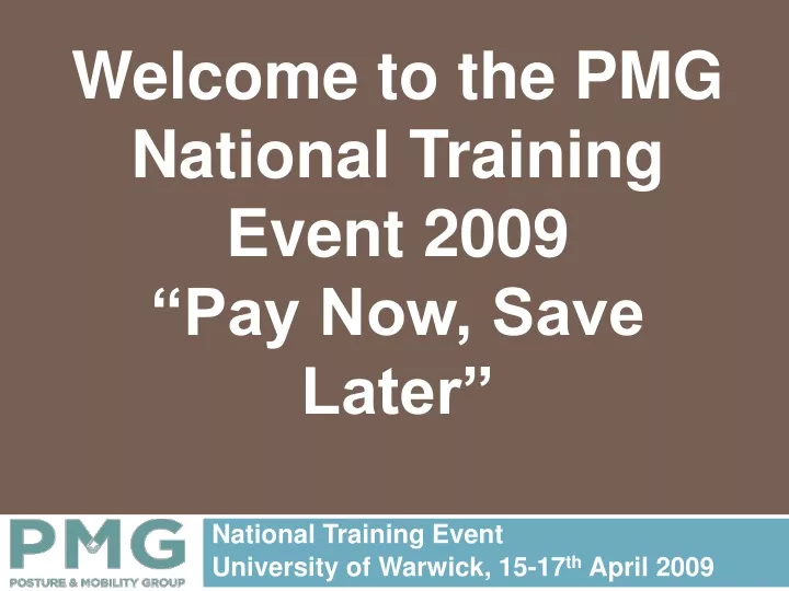 national training event university of warwick 15 17 th april 2009